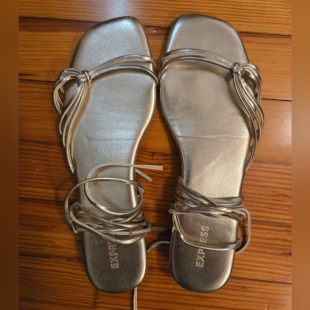 Express Metallic Gold Lace-Up Sandals